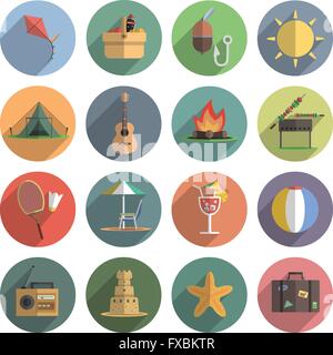 Flach-Sommer-Icon-Set Stock Vektor