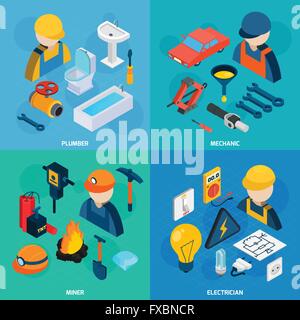 Technic Berufe isometrische Icon-Set Stock Vektor