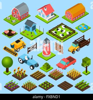 Bauernhof isometrische Icons set Stock Vektor