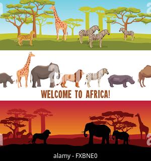 Horizontale afrikanische Tiere Banner set Stock Vektor