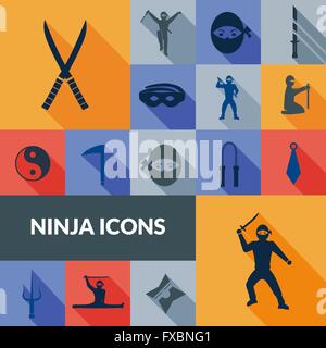 Ninja Icons schwarz eingestellt Stock Vektor