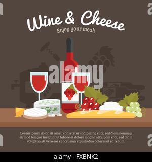 Wein und Käse Leben noch Stock Vektor