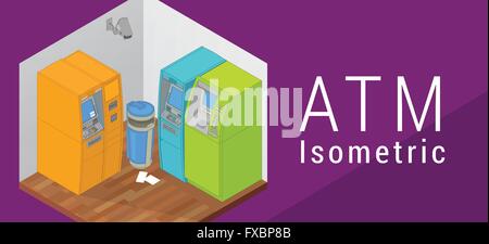 ATM isometrische flache Vektor 3d Stock Vektor