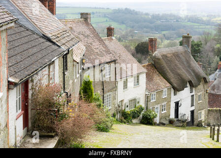 Haus auf Gold Hill Shaftsbury Dorset UK, die Hovis Hill verwendet für die 1970er Jahre Hovis Brot TV advert Stockfoto