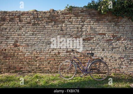 alten Zyklus geparkt lange eine Außenwand in Insel Burano, Venedig Stockfoto