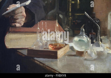 Louis Pasteur. Porträt, 1885 von dem Maler Albert Edelfelt (1854-1905). Öl auf Leinwand. Detail: Labormaterial. Musée d ' Orsay. Stockfoto