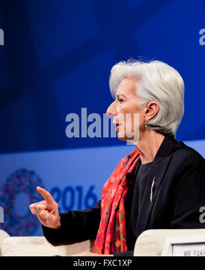 Washington DC, USA. 13. April 2016: Christine Lagarde während 2016 internationale Fonds (IWF) Frühjahrstagung.  Bildnachweis: B Christopher/Alamy Live-Nachrichten Stockfoto