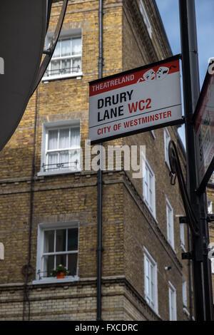 Drury Lane "Theatreland" Zeichen in London, England Stockfoto