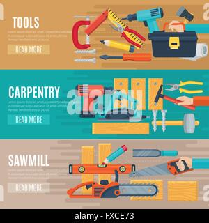 Horizontale Zimmerei Banner mit Tools Kit Stock Vektor