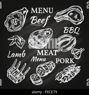 Retro-Fleisch-Menü-Icons an Tafel Stock Vektor