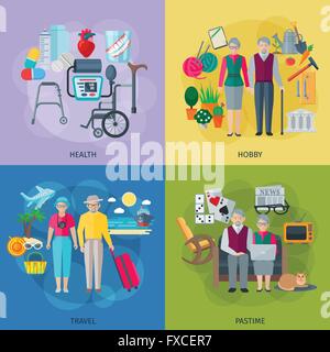 Rentner Leben Konzept Icons Set Stock Vektor
