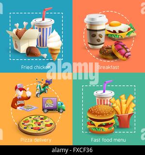Fast Food 4 Cartoon Symbole Square Zusammensetzung Stock Vektor