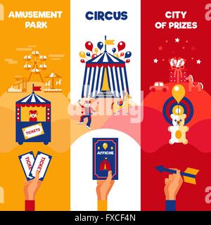 Vergnügungspark Circus Tickets 3 vertikale Banner Stock Vektor