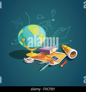 Geographie-retro-Cartoon-Satz Stock Vektor