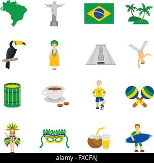 Brasilianische Kultur Symbole flache Icons Set Stock Vektor