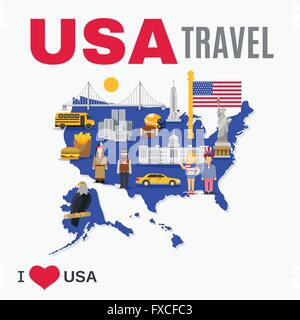 Welt Reisebüro USA Kultur flache Poster Stock Vektor