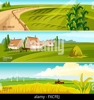 Land 3 horizontalen flachen Banner Set Stock Vektor