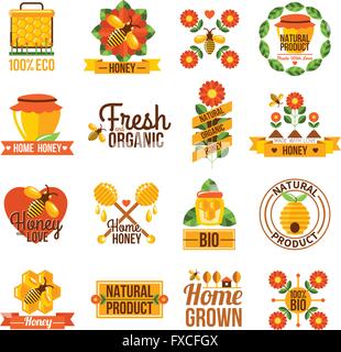 Natürliche Bio-Honig-Beschriftung-Set Stock Vektor
