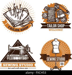 Nähen-handgemachte Beschriftungssatz Stock Vektor