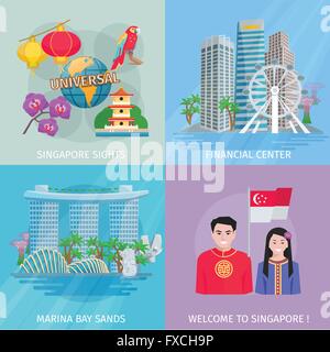 Singapur Kultur 4 Wohnung Symbole Square Stock Vektor