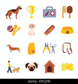 Hunde und Zubehör flach Icons set Stock Vektor