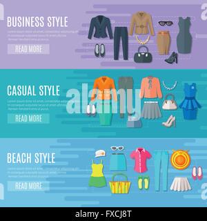 Frau Kleiderset horizontale Banner Stock Vektor