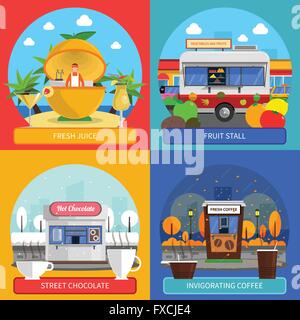 Street Food Konzept Icons Set Stock Vektor