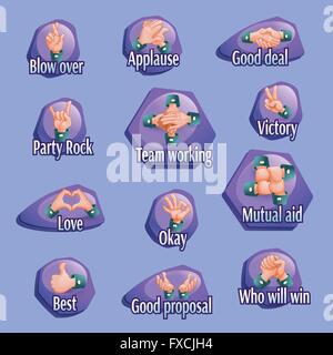 Soziale Gesten Embleme Set Stock Vektor