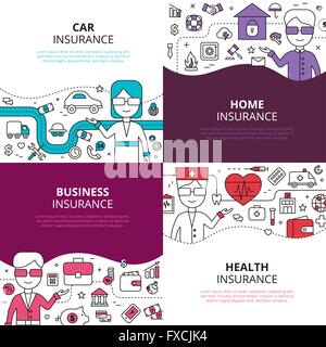 Versicherung 4 lineare Design-Ikonen quadratisch Stock Vektor