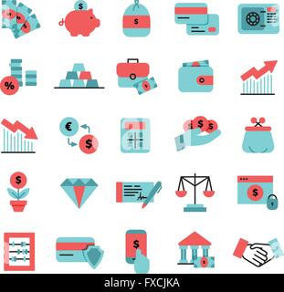 Flache Farbe Finance Icons Set Stock Vektor