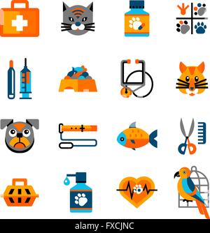 Tierärztliche Icons Set mit Haustieren Stock Vektor