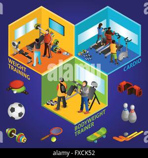 Sport-Equipment-Athleten isometrische 2 x 2 Stock Vektor