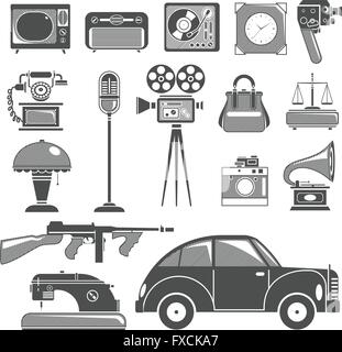 Retro-schwarz weiße Objekte Set Stock Vektor