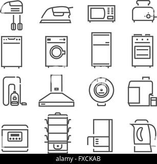 Haushaltsgeräte schwarz weiße Icons Set Stock Vektor