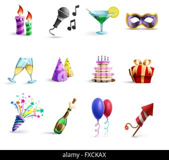 Feier bunten Cartoon Stil Icons Set Stock Vektor