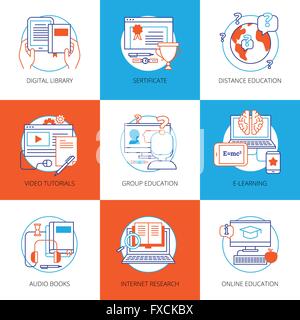 Icons Set über Thema Online-Bildung Stock Vektor