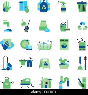 Flache Farbe Symbole Reinigungsset Stock Vektor