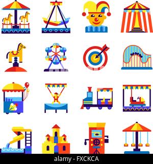 Vergnügungspark Icons Set Stock Vektor