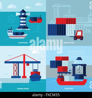 Flache Farbe Seaport Konzept Stock Vektor
