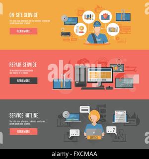 Computer Reparatur flach interaktive horizontale Banner Stock Vektor