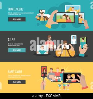 Selfie flach interaktive horizontale Banner gesetzt Stock Vektor
