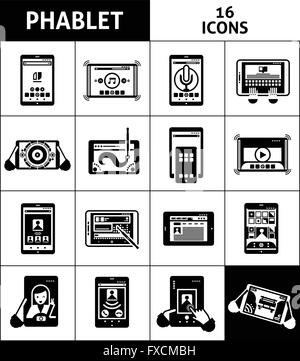 Phablet schwarz weiße Icons Set Stock Vektor