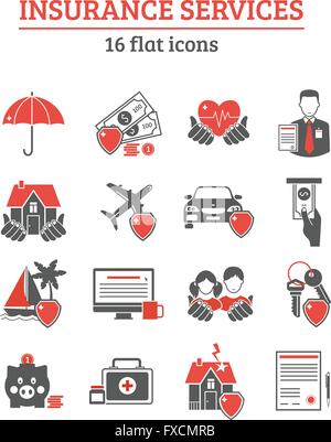 Versicherungsdienstleistungen Icons Set Stock Vektor