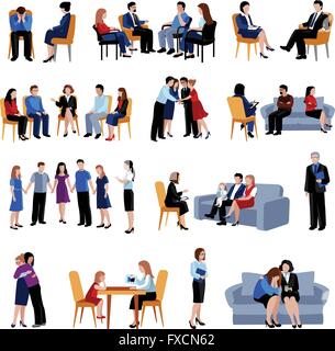 Problematische Familien Beratung flache Symbole festlegen Stock Vektor