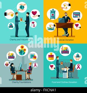 Wohltätige Spenden 4 flache Symbole Platz Stock Vektor