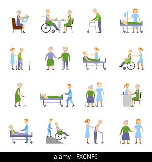 Pflege älterer Menschen Icons Set Stock Vektor