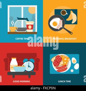 Frühstück und Mittagessen Icons set Stock Vektor