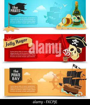 Piraten-flache Banner-set Stock Vektor