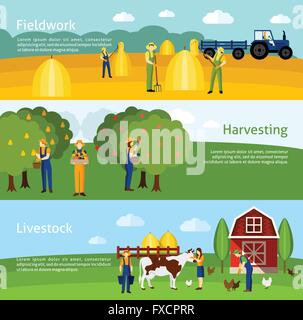 3 flache horizontale Banner-Set Landwirtschaft Stock Vektor