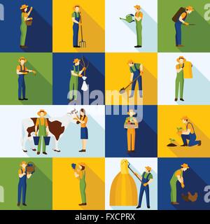 Arbeitenden Bauern und Gärtner farbige Icons Stock Vektor